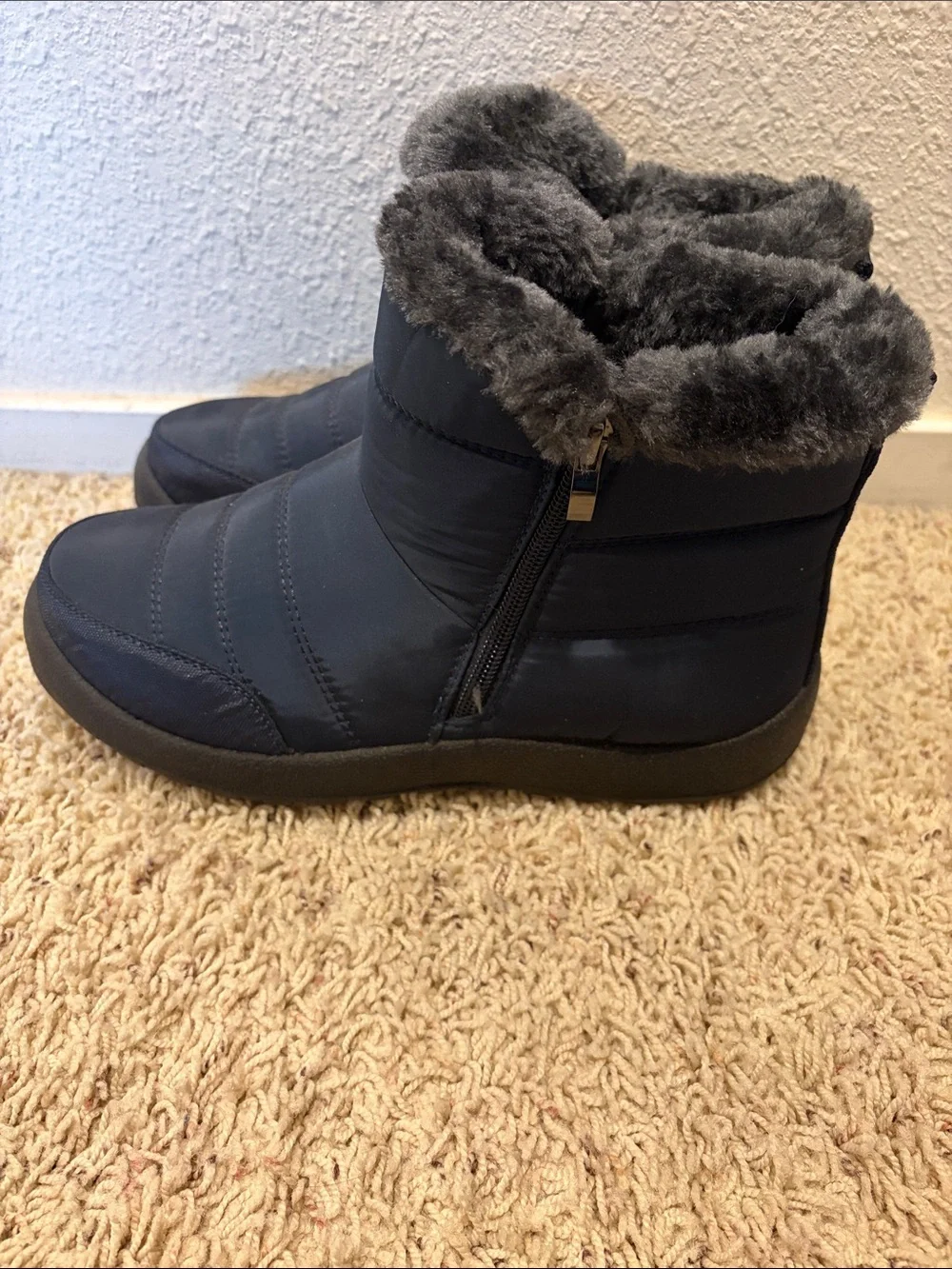 Navy/Gray Faux-Fur Winter Ankle Boots